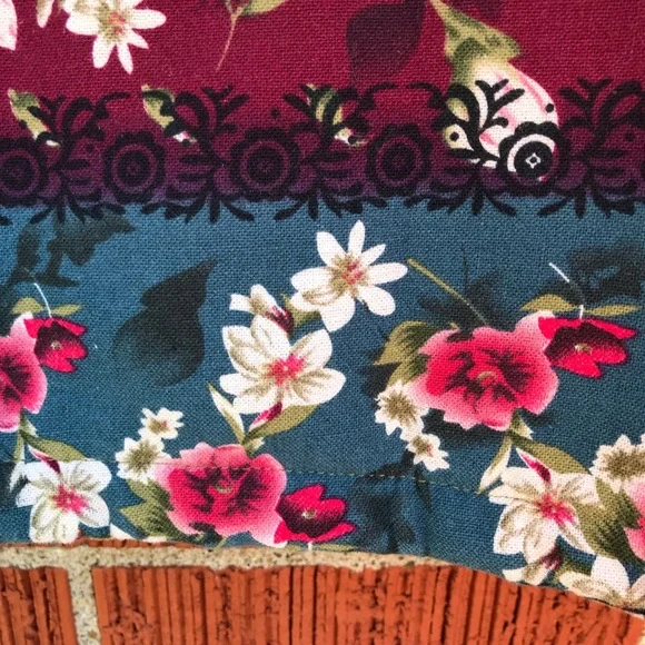 womens 2xl floral hoodie jacket zip up green burgundy blue fleece lined - Picture 6 of 11